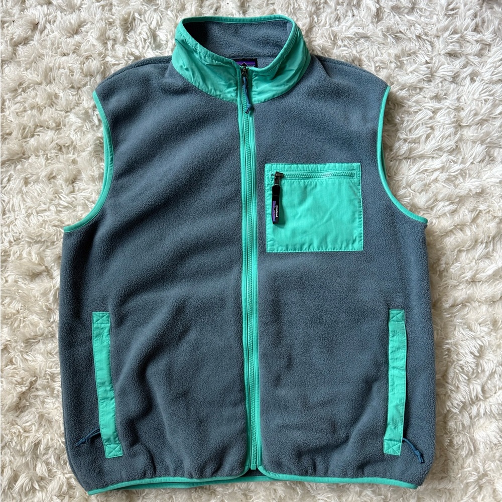 Patagonia Synchilla Synch Vest Men’s Large Plume Gray Fleece Pocket Full Zip